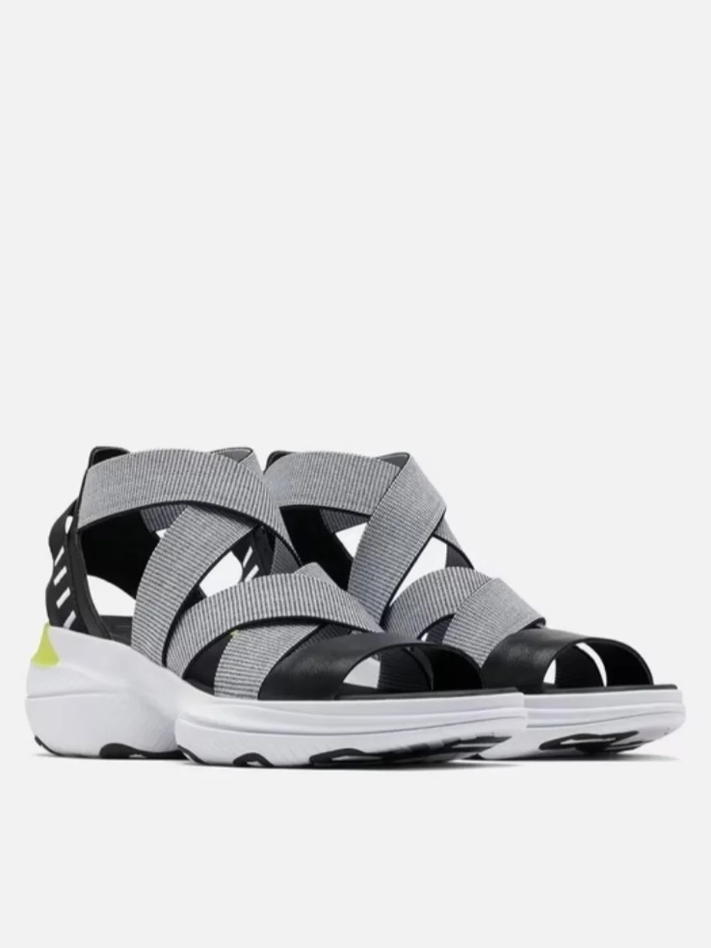 Sorel (Size 8.5) Gray & Black Crisscross Strap Platform Open Toe Sneaker Sandals